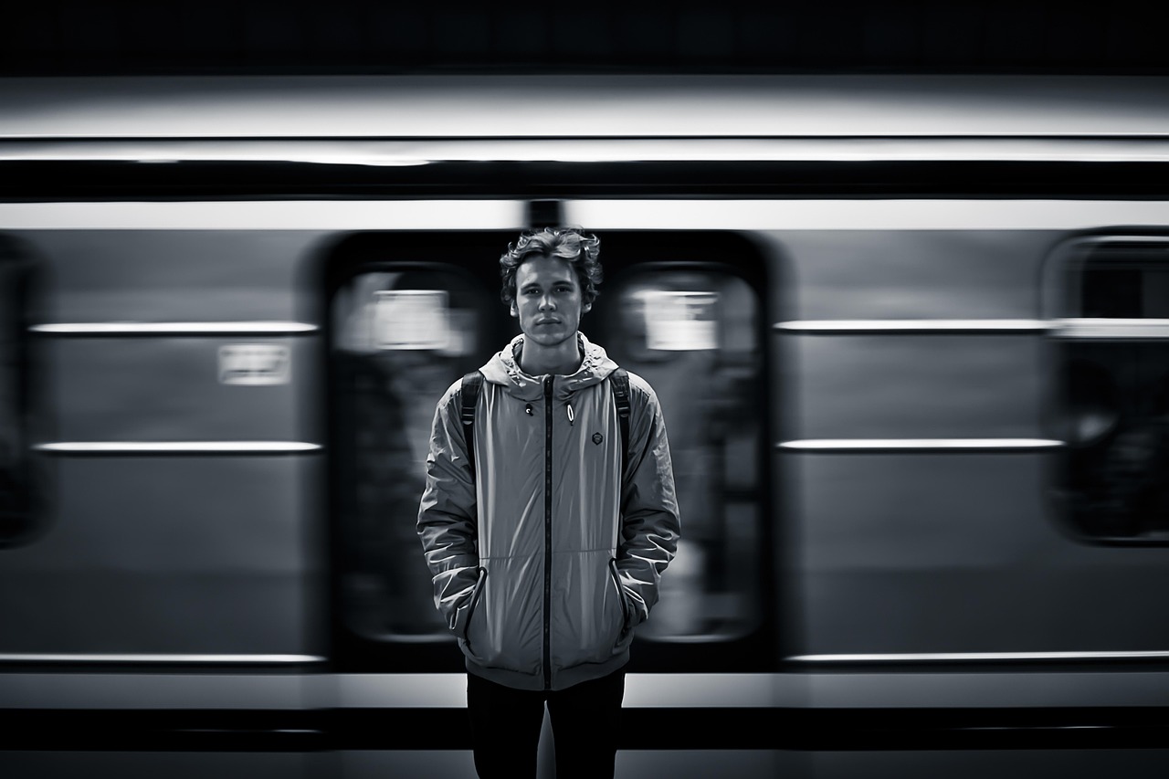 man, train, public transportation, moving train, train station, motion blur, black and white, motion, underground, portrait, boy, metro, subway, monochrome, train, train, train, train, train, train station, boy, metro, subway