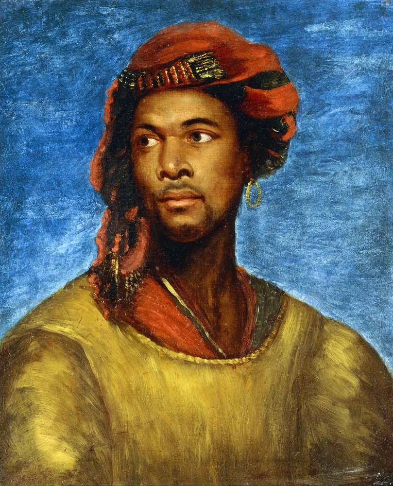 Retrato de um Moçambicano com turbante vermelho, pintura de Horace Vernet