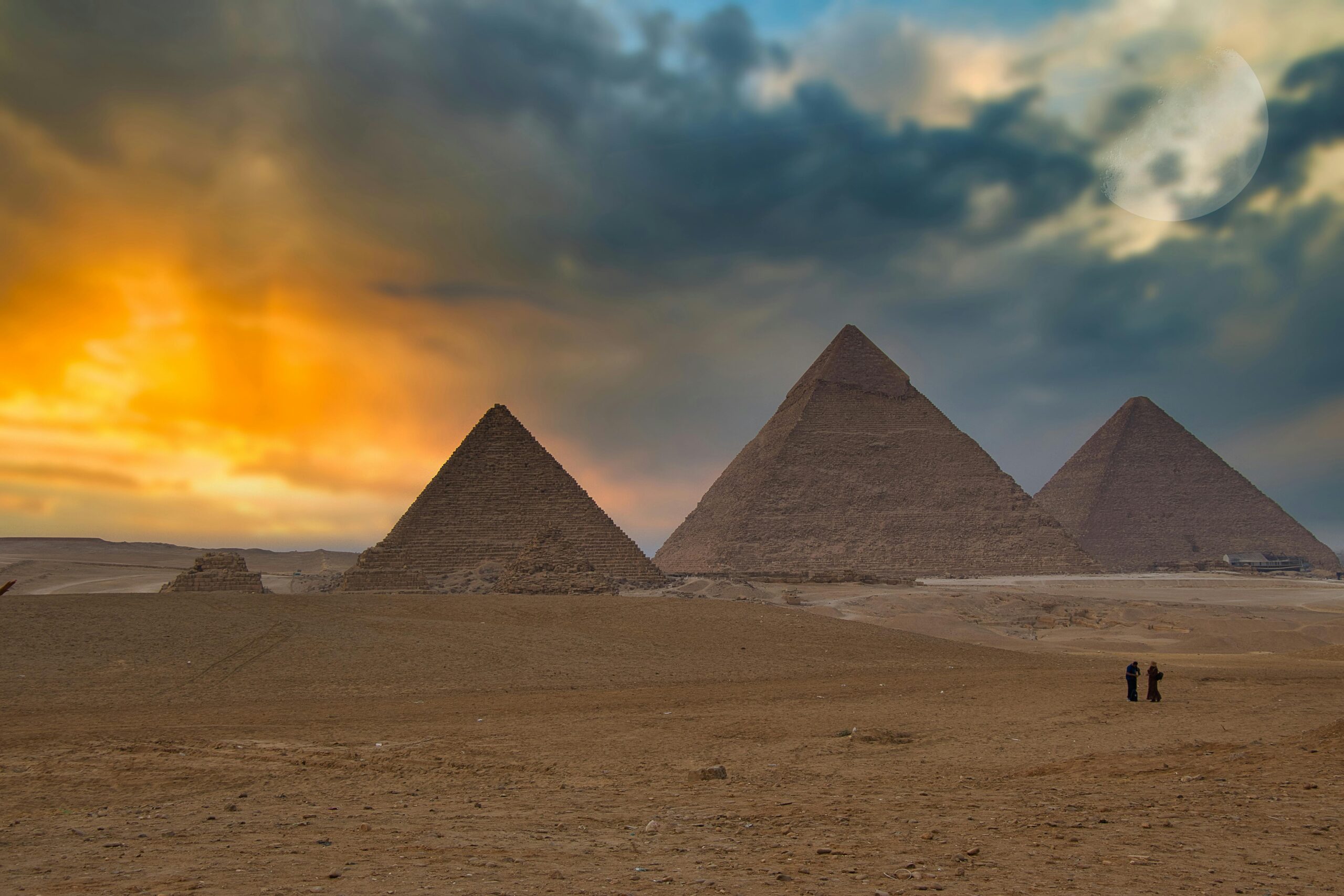 Dramatic sunset over the Great Pyramid of Giza, a UNESCO World Heritage site in Egypt.