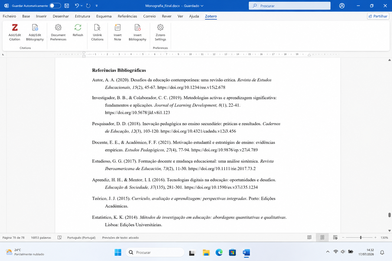 Bibliografia gerada automaticamente pelo Zotero no Microsoft Word