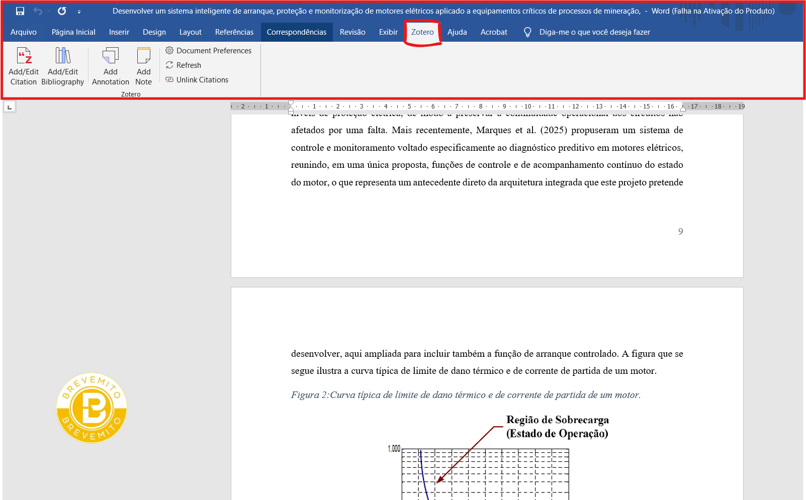 Separador do Zotero no Microsoft Word